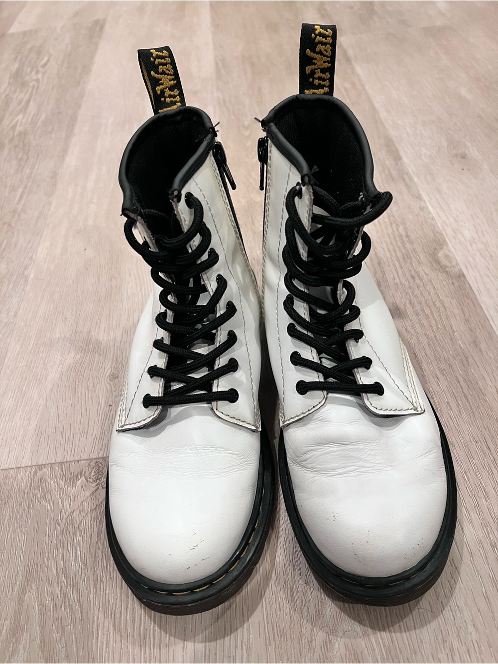 Dr. Martens White and Black Lace-Up Juniors/Kids Combat Boots